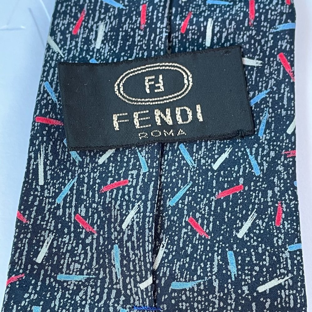 Fendi Roma Mens Multicolor Abstract Silk vintage Neck Tie - Picture 8 of 8